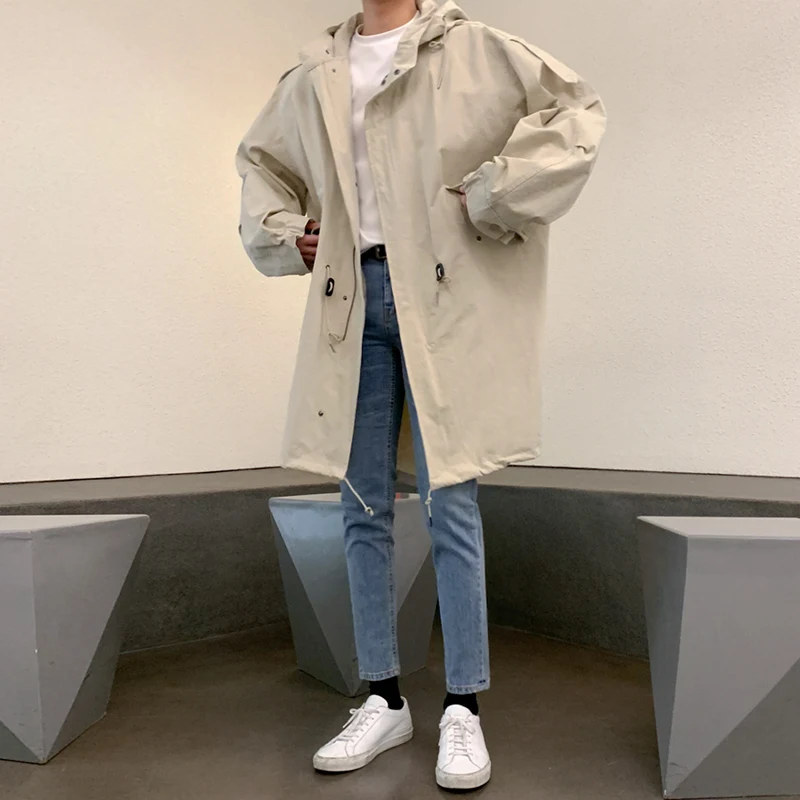 Jaqueta corta-vento com capuz masculina de comprimento médio, folgada e casual, com design estiloso e confortável para uso diário e atividades ao ar livre. — foto 1