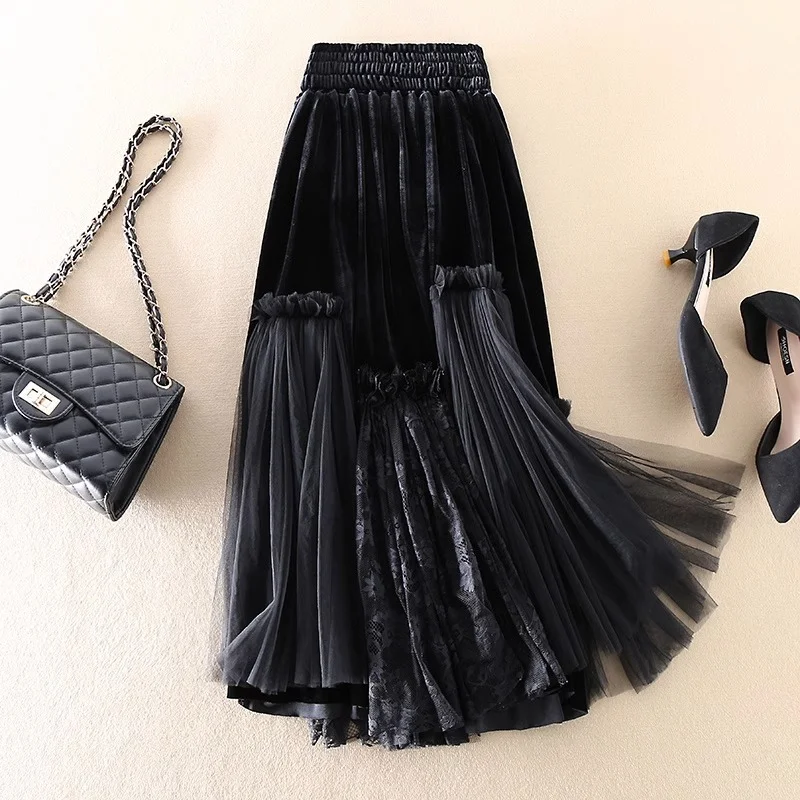 Women's Velvet Stitching Mesh Skirt — photo 14