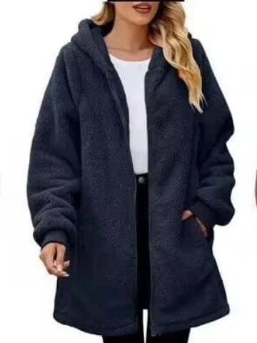 Cardigan con cappuccio e zip da donna in morbido peluche, vestibilità ampia, maniche lunghe, per un comfort e calore ottimali. — foto 1