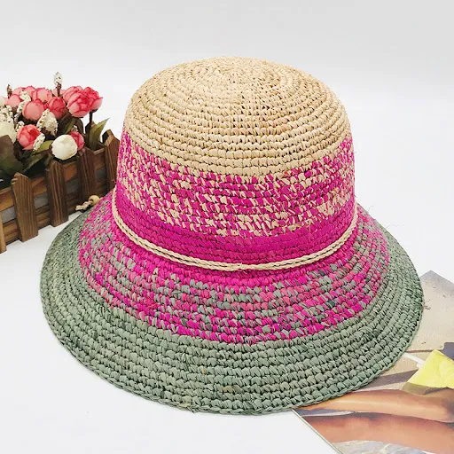Title 2, Womens Raffia Crochet Shade Dome Flat Brim Wov...