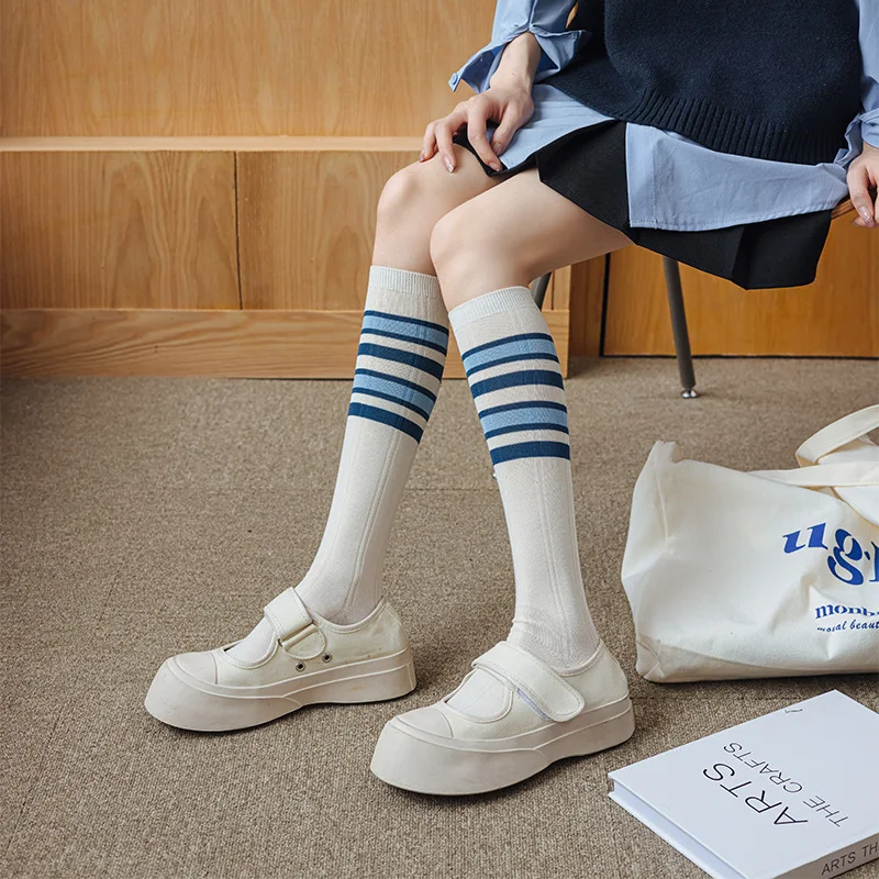 Title 4, Striped Calf Socks For Female Japanese College ...