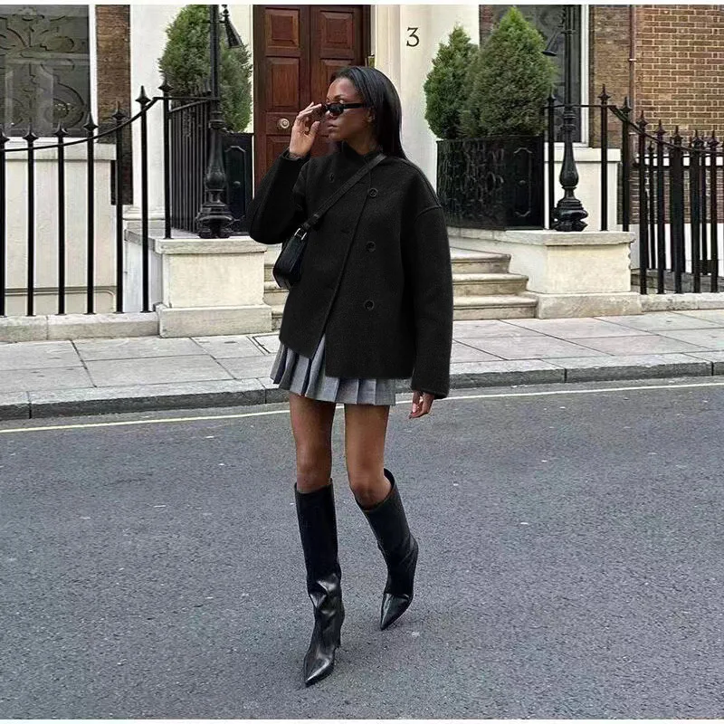 Short Double Breasted Solid Color Coat Casual British Top Stylish and versatile outerwear for everyday wear or special o — photo 2