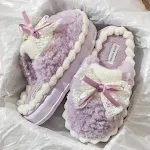 Chinelos de algodão com laço feminino Quentes Antiderrapantes Conforto e segurança para seus pés em casa Perfeitos para o inverno Macios e quentinhos — foto 1