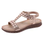Sandálias Retrô Novas Femininas com Contas Fivela Strass Sola Duas Cores Sapatos Femininos Confortáveis e Charmosos. — foto 5