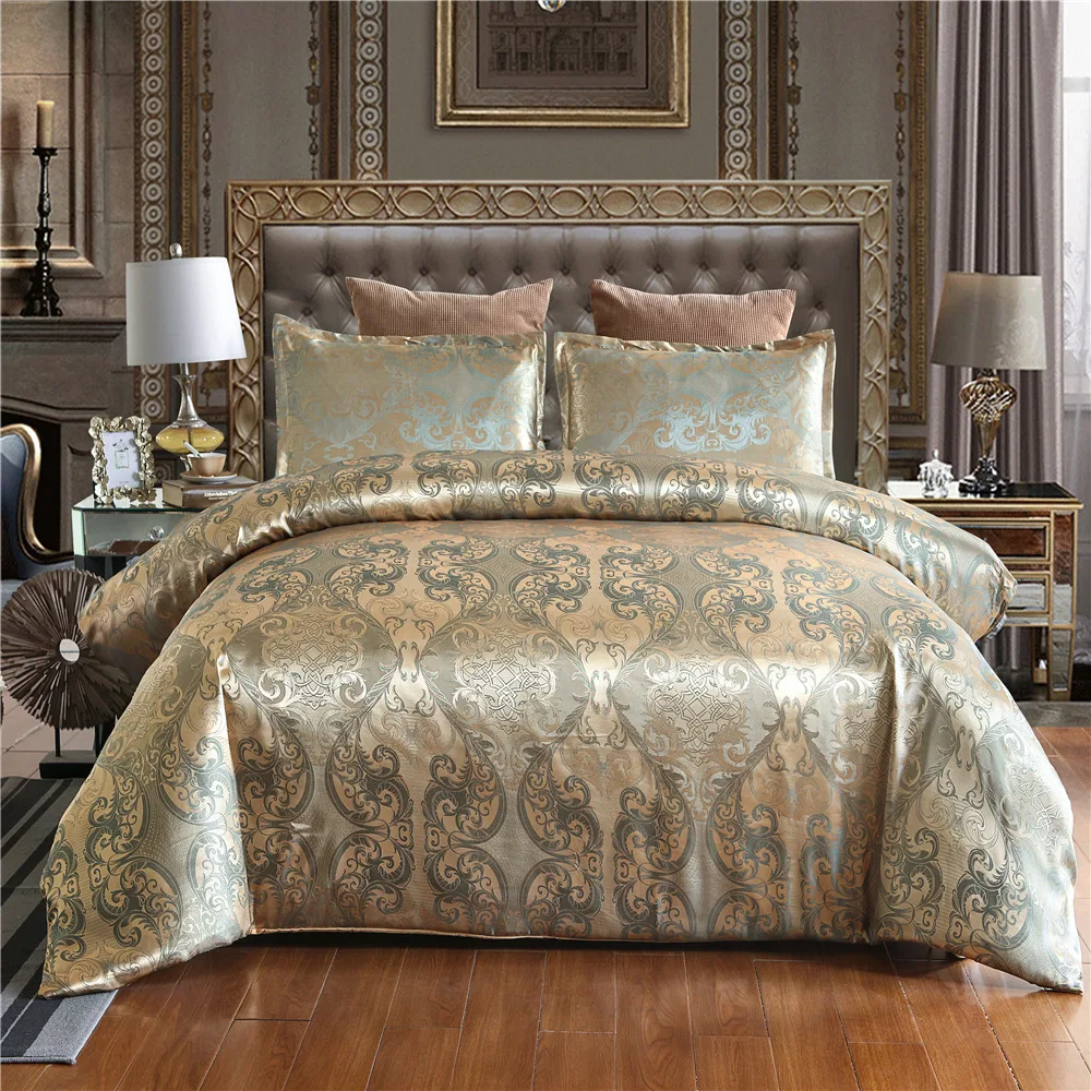 Jogo de cama europeu de cetim jacquard, para uma noite de sono luxuosa e elegante. Desfrute do conforto e da beleza em seu quarto. — foto 10