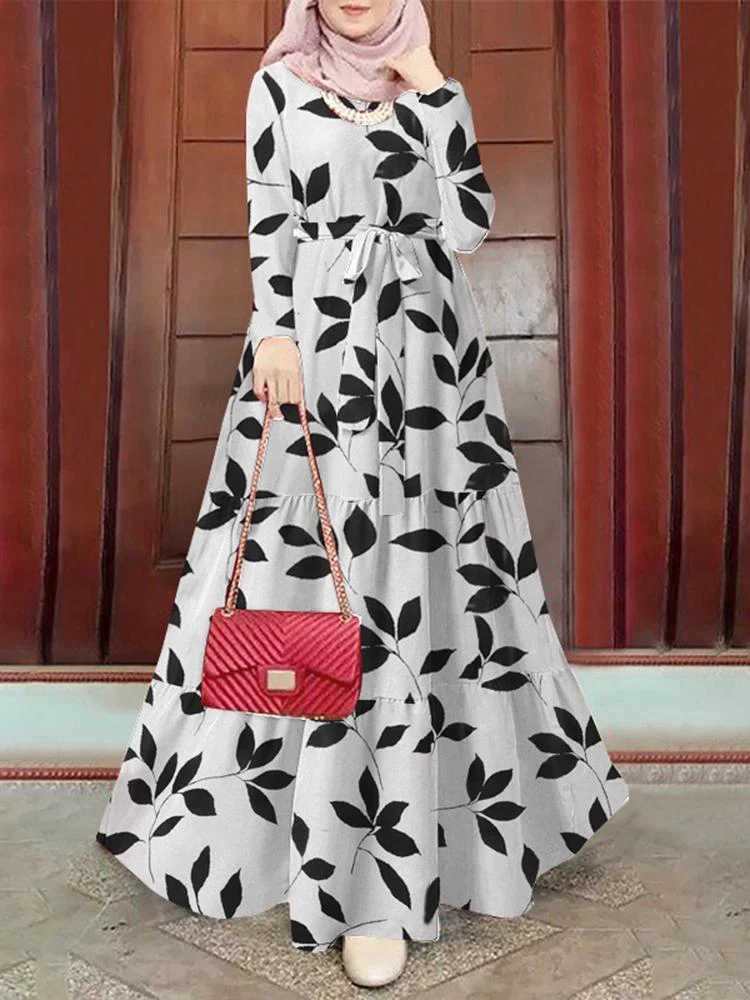 Title 3, Vestido muçulmano com gola redonda, estampa de ...