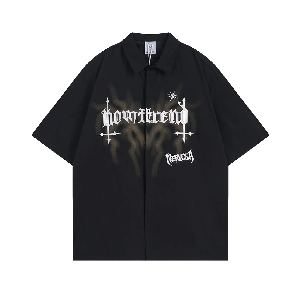 Camisa masculina solta com estampa cruzada de moda de verão Conforto e estilo para o calor. Leve, respirável e ideal para um visual casual e moderno nos dias quentes. — foto 8