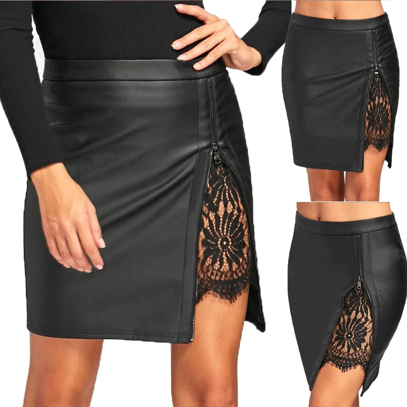 Saia curta de couro com renda, perfeita para um visual elegante e moderno. Desfrute da combinação ideal de sofisticação e sensualidade. — foto 4
