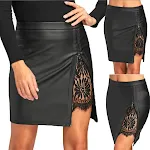 Saia curta de couro com renda, perfeita para um visual elegante e moderno. Desfrute da combinação ideal de sofisticação e sensualidade. — foto 4