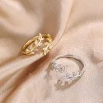 Anel de folhas e galhos com strass refinado. Adicione elegância e brilho ao seu visual com este anel deslumbrante e sofisticado. — foto 9