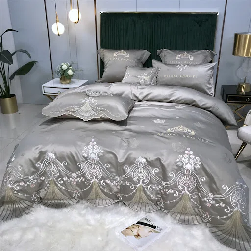Title 12, Light Luxury Embroidery Washed Satin Ice Silk F...