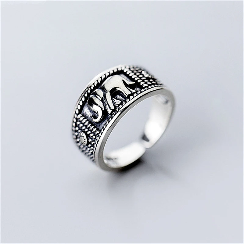 Anel de elefante vintage em prata tailandesa, design desgastado, feminino, simples e com abertura, acessório elegante — foto 3