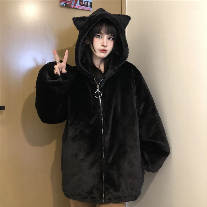 Title 9, Thickened Ears Furry Coat Cotton Clothes Women...