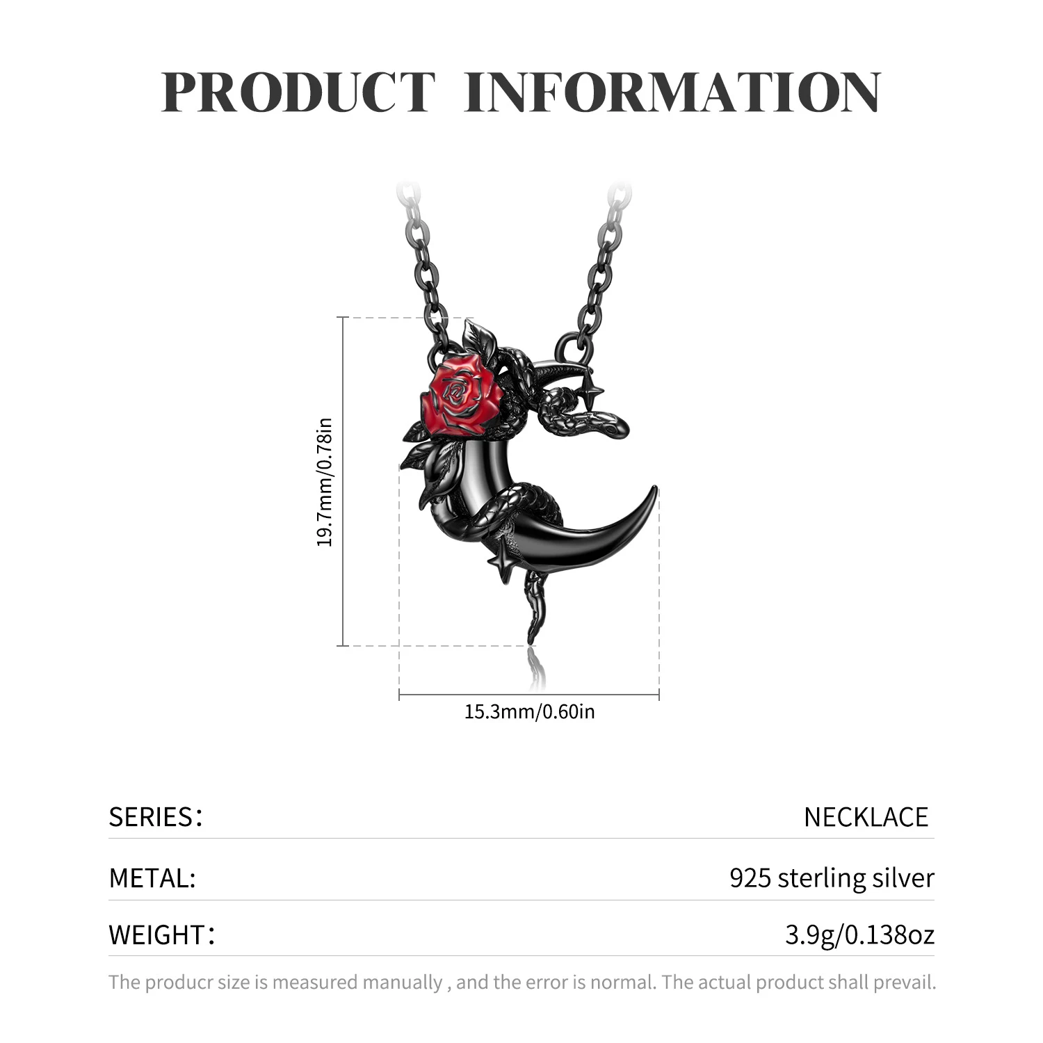 Collar Serpiente Negra y Rosa S925 Plata Esterlina Oro Negro Electrochapado, Elegancia Oscura para Mujer, Regalo Perfecto para Ella. — foto 2