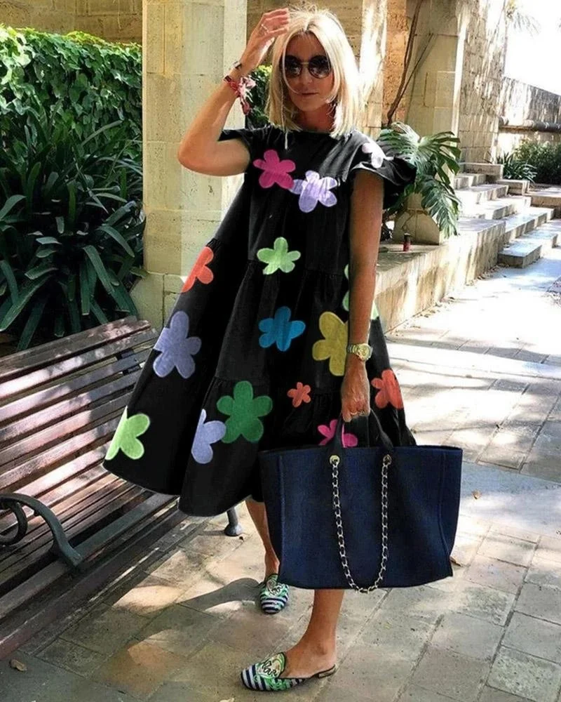 Title 18, Sweet holiday floral print A-line dress, perfec...