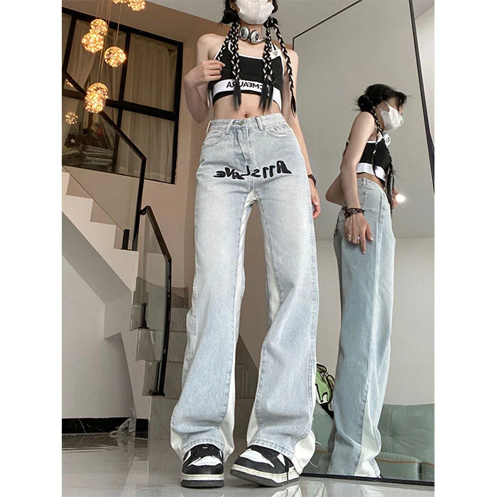 High Street Embroidery Stitching Jeans Women's Straight Slimming – Stylish and flattering jeans designed for a comfortab — photo 13