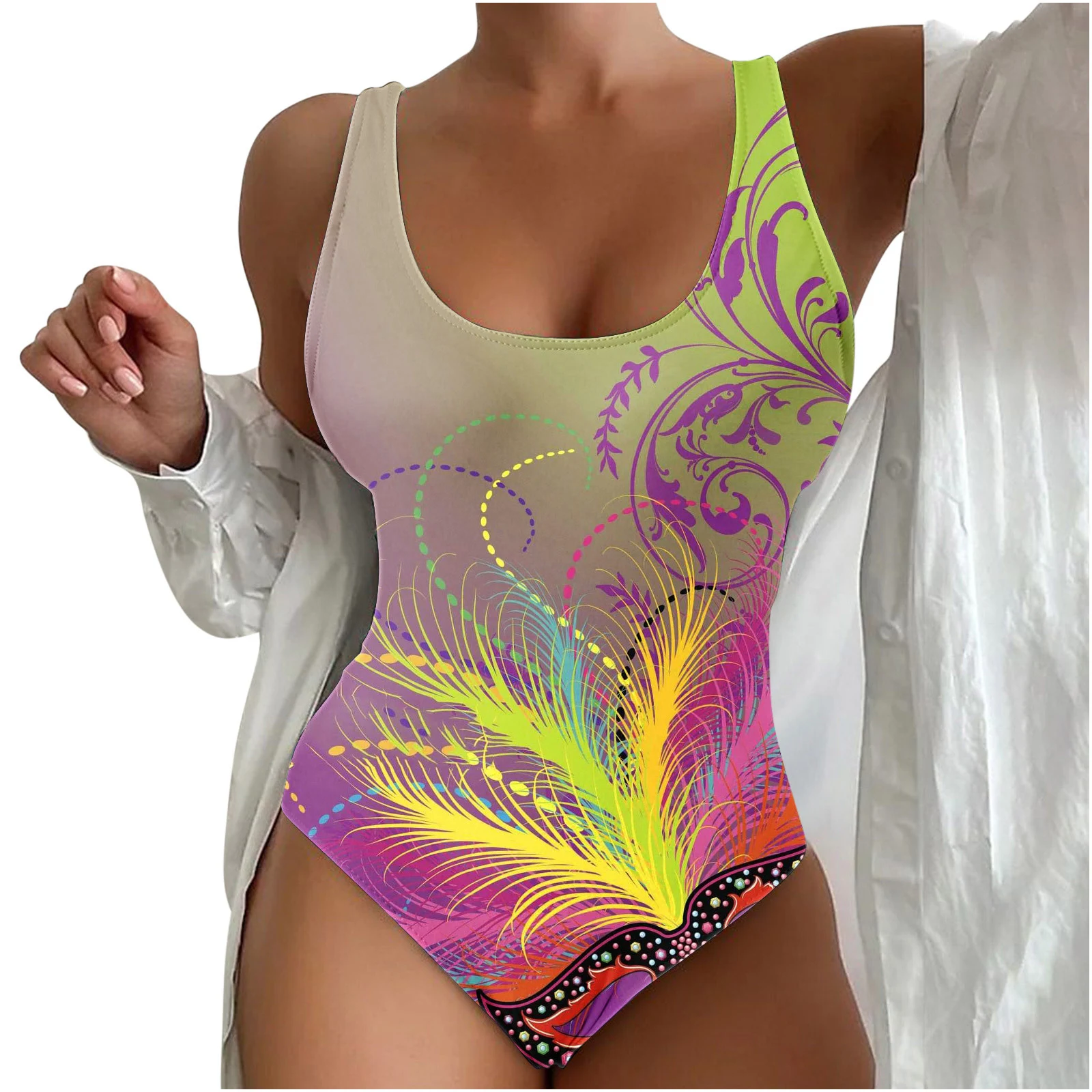 Title 4, Womens Seaside Beach Swimsuit 3D Contrast Colo...