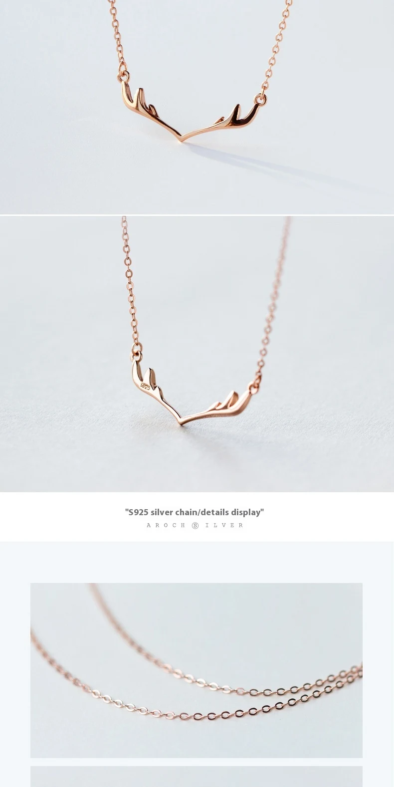 Colar de prata S925 com pequenos chifres de rena, corrente curta para mulheres. Ornamento natalino charmoso e delicado, ideal para presente. — foto 5