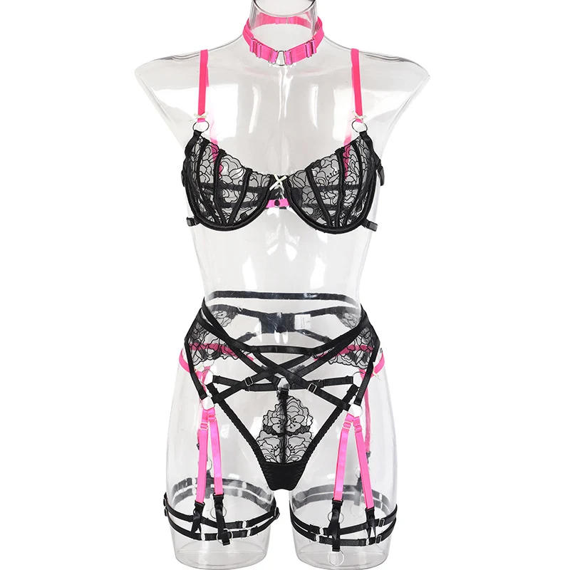 Title 9, Completo intimo in tulle ricamato con cut-out, ...