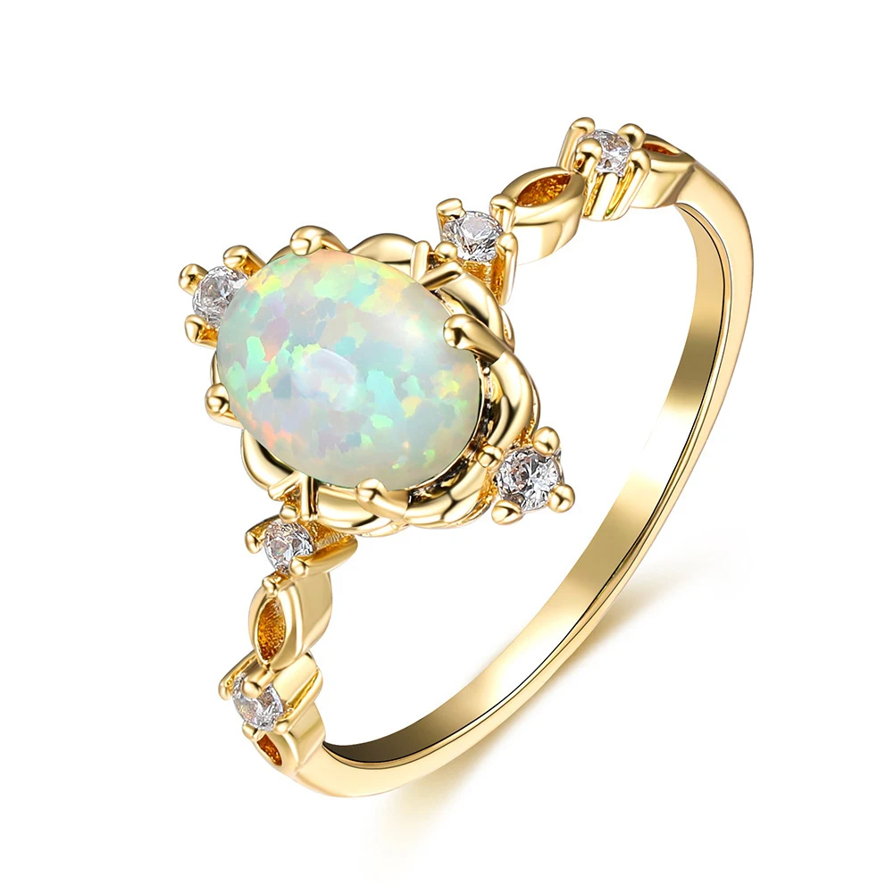 Anel Oval Dourado Branco Feminino com Micro Strass e Quatro Pontas, Design Sofisticado e Brilho Elegante — foto 9