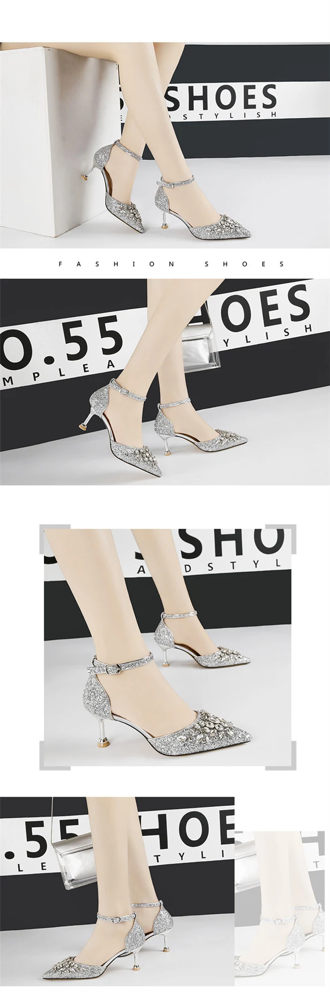 Title 8, European and American Sexy Pointed Toe Rhinesto...