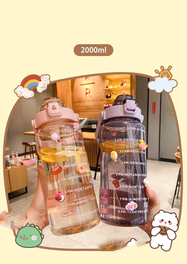 Title 3, 2000ml Sports Water Cup With Straw Large Water ...