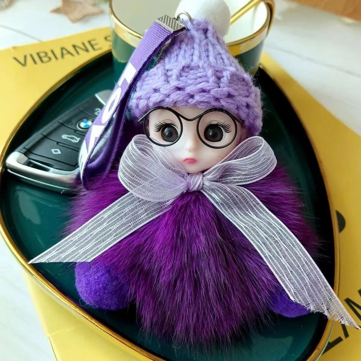 Title 21, Cute Baby Fox Plush Key Ornament with Big Eyes,...