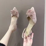 Rhinestone Bow Sandals with Pointed Toe Stiletto Heels, One-step Wind Hollow High Heels for Women, elevate your style ef — photo 3