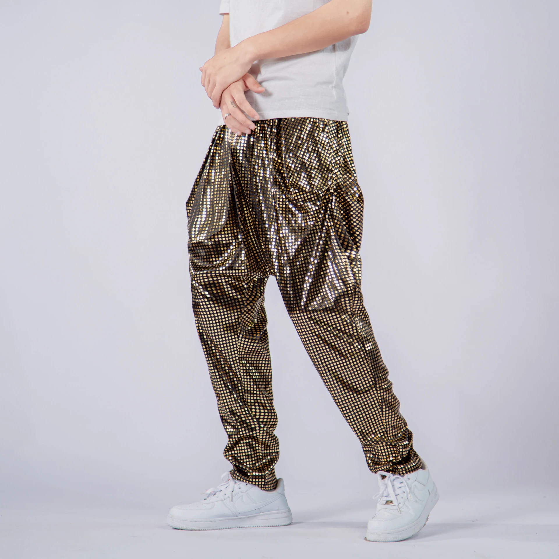 Men's Polka Dot Sequined Shiny Harem Baggy Pants, a comfortable and stylish choice for a unique and eye-catching look. — photo 7