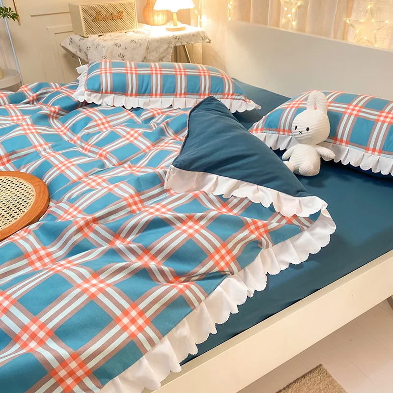 Jogo de Cobre Leito com Rendas e Listras Arco-Íris, Quatro Peças, Estilo Princesa, Lençol e Saias de Cama para um quarto fresco e aconchegante. — foto 4