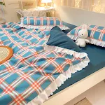 Jogo de Cobre Leito com Rendas e Listras Arco-Íris, Quatro Peças, Estilo Princesa, Lençol e Saias de Cama para um quarto fresco e aconchegante. — foto 4