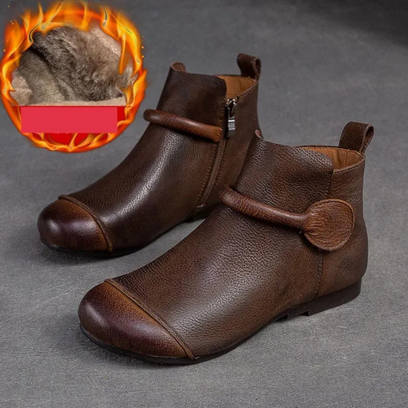 Title 3, Weiche Leder Damen Boots im Retro-Stil mit seit...