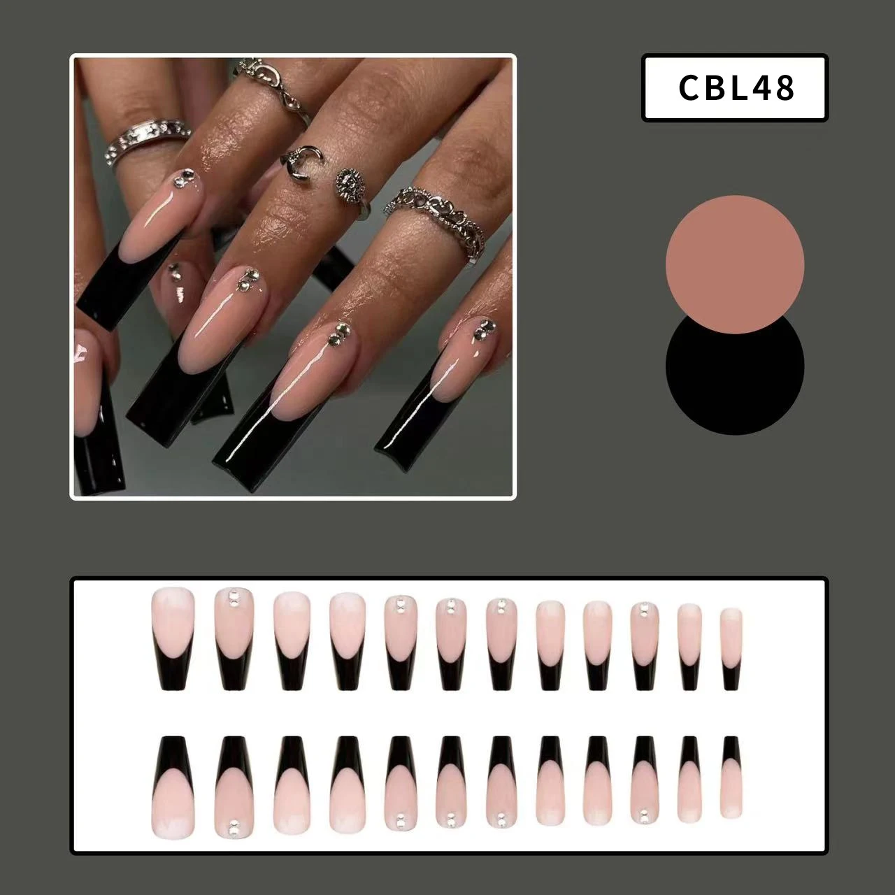 French Rhinestone Long Wear Armor with Black Edge. Achieve elegant and durable nails with this stunning, long-lasting ma — photo 9
