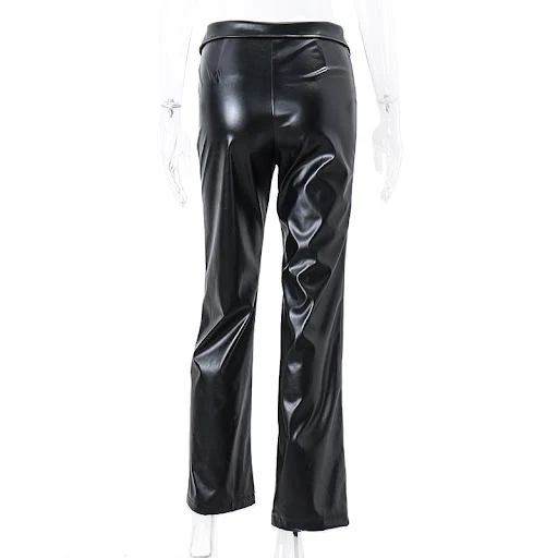 Title 1, Pantaloni casual in pelle a vita alta, gamba la...