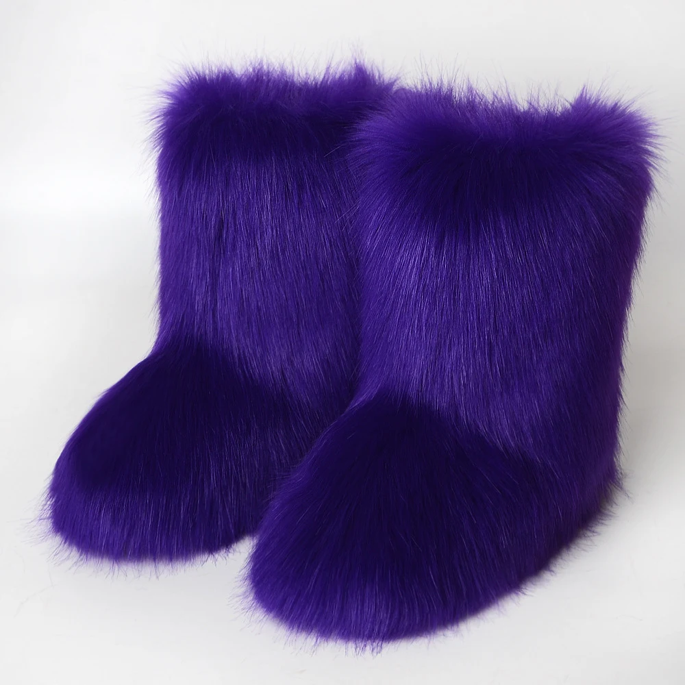 Title 3, Womens Fox Fur Snow Boots with Fleece Lining a...