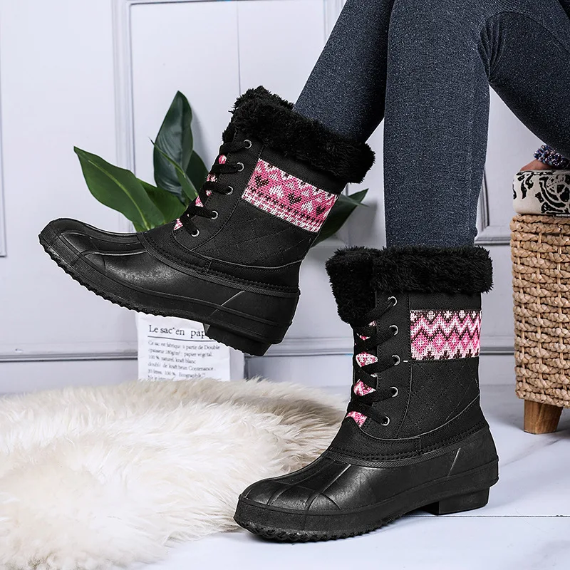 Botas de caminhada femininas de cano alto de inverno antiderrapantes com veludo plus Calçado quente e seguro para trilhas e frio intenso. — foto 5