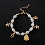 Pulseira feminina de moda com pérolas irregulares, estrela do mar e concha. Um acessório charmoso e elegante para complementar seu visual. — foto 4