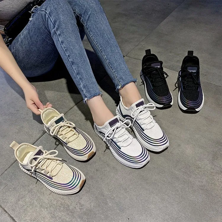 Title 4, Lace up flat rubber round head mesh sneaker, of...