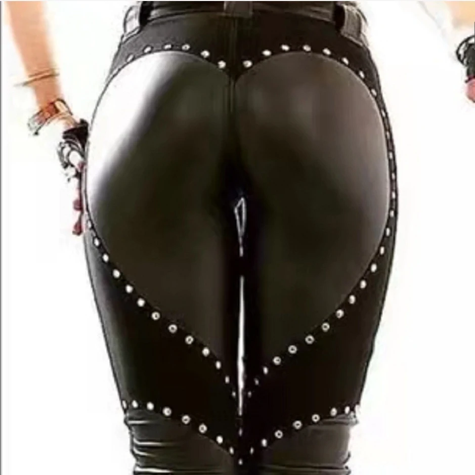 New Women's Riveted PU Leather Pants Solid Casual. Get the perfect blend of style and comfort with these versatile and c — photo 3