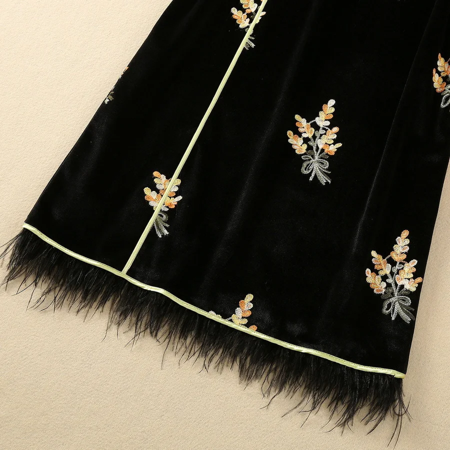Title 5, Feather Embroidered Stand Collar Oblique Placke...