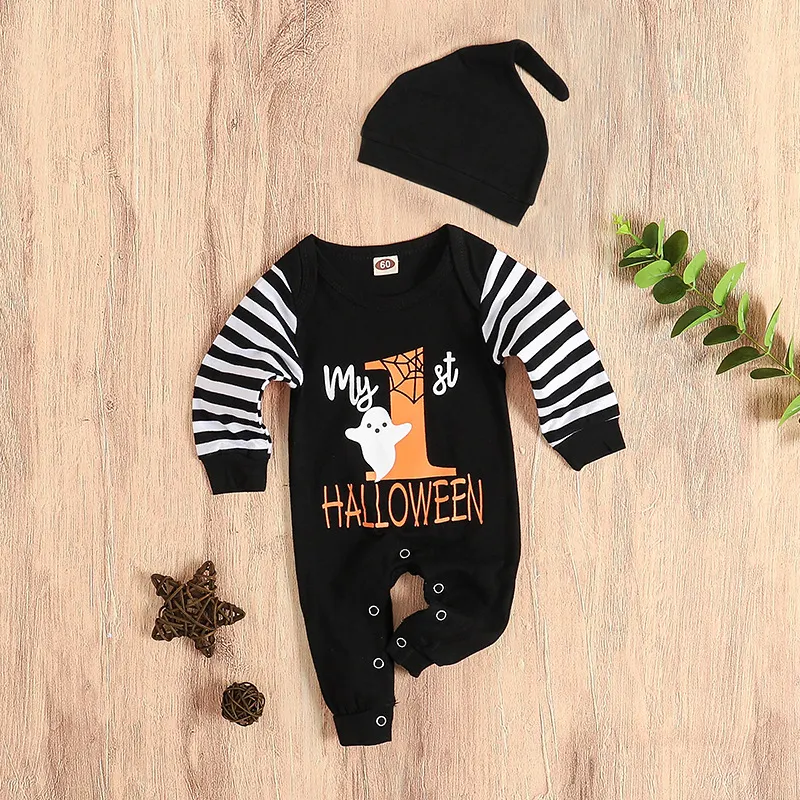Macacão listrado de manga longa para Halloween. Fantasia confortável para bebês e crianças, ideal para noites divertidas e assustadoras. — foto 1