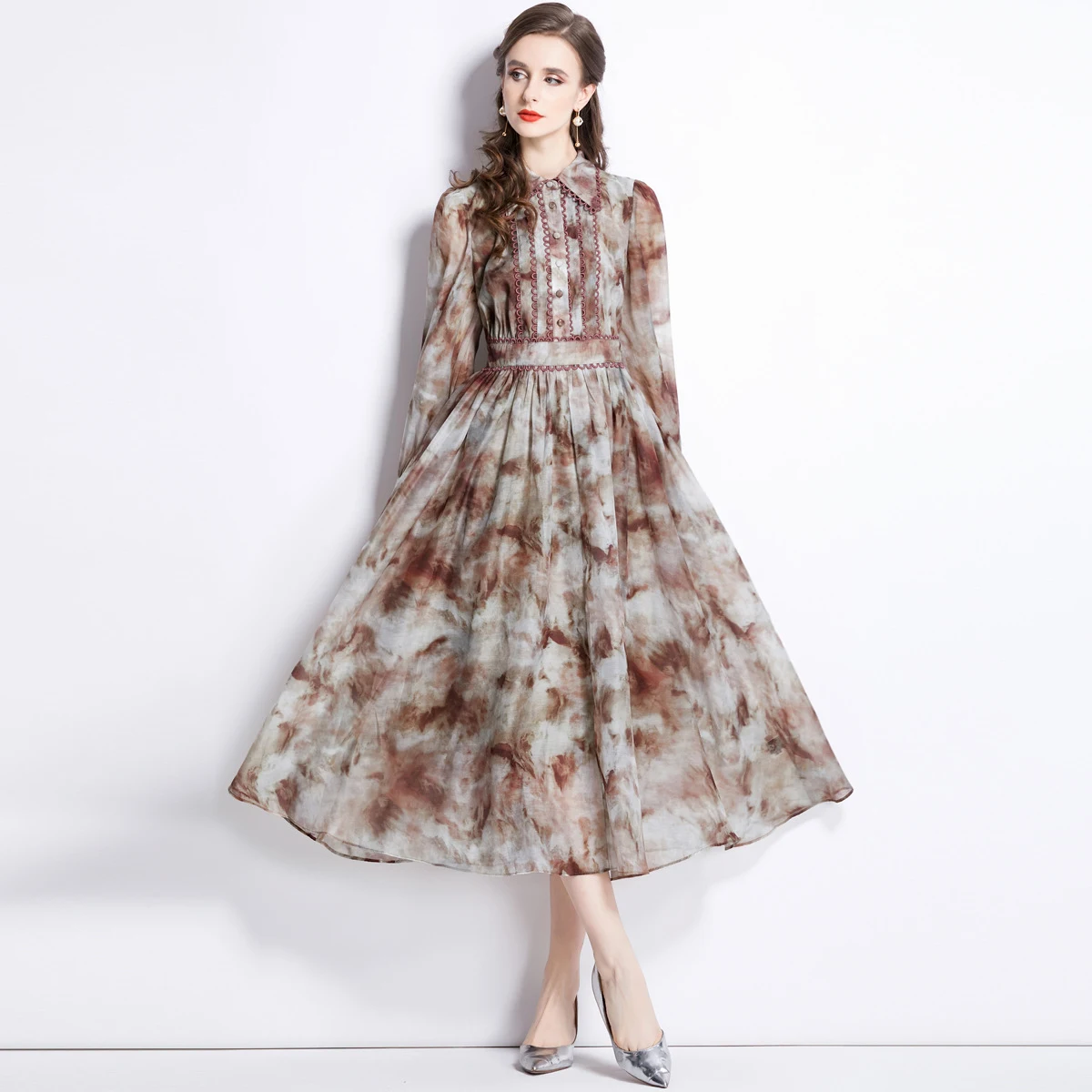 Slimming A-Line Printed Shirt Dress – flattering fit and stylish design. Enhances your silhouette and offers all-day com — photo 1