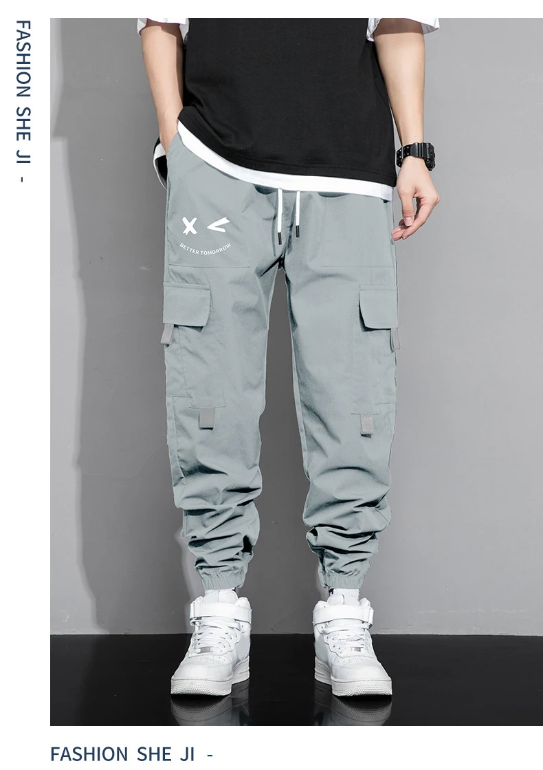 Heren cargo broek lente herfst nieuwe trendy losse veelzijdige outdoor multi-pocket vrijetijdskleding — foto 22