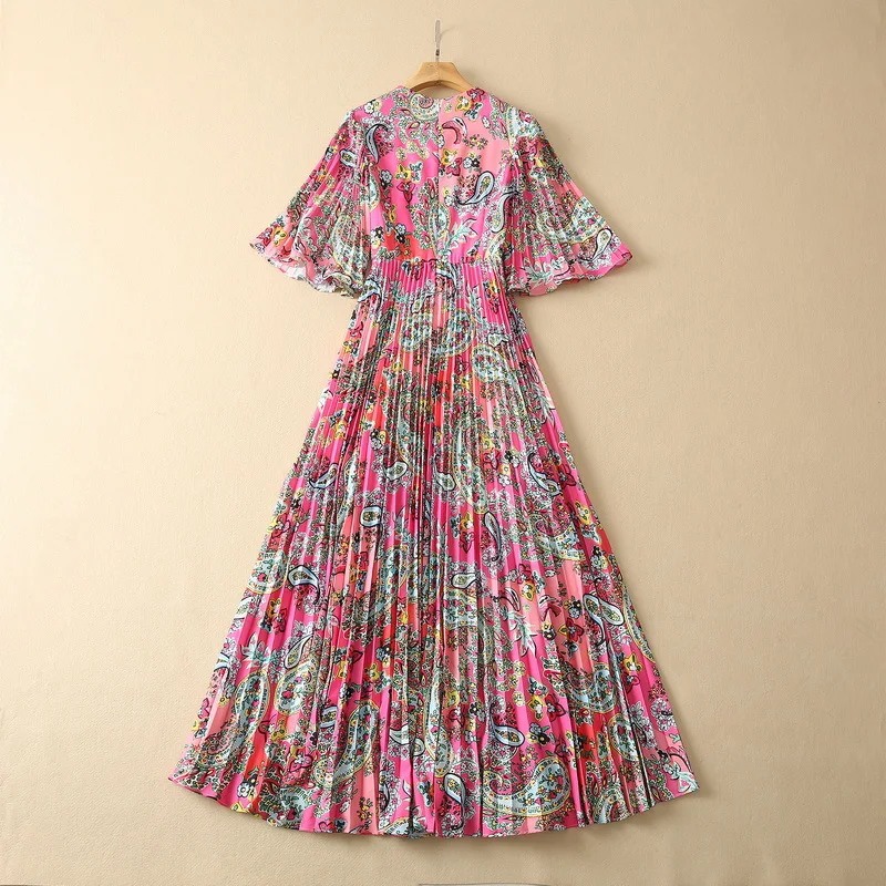 Title 13, Cashew Floral Oversized Bell Sleeve Pleated Dress