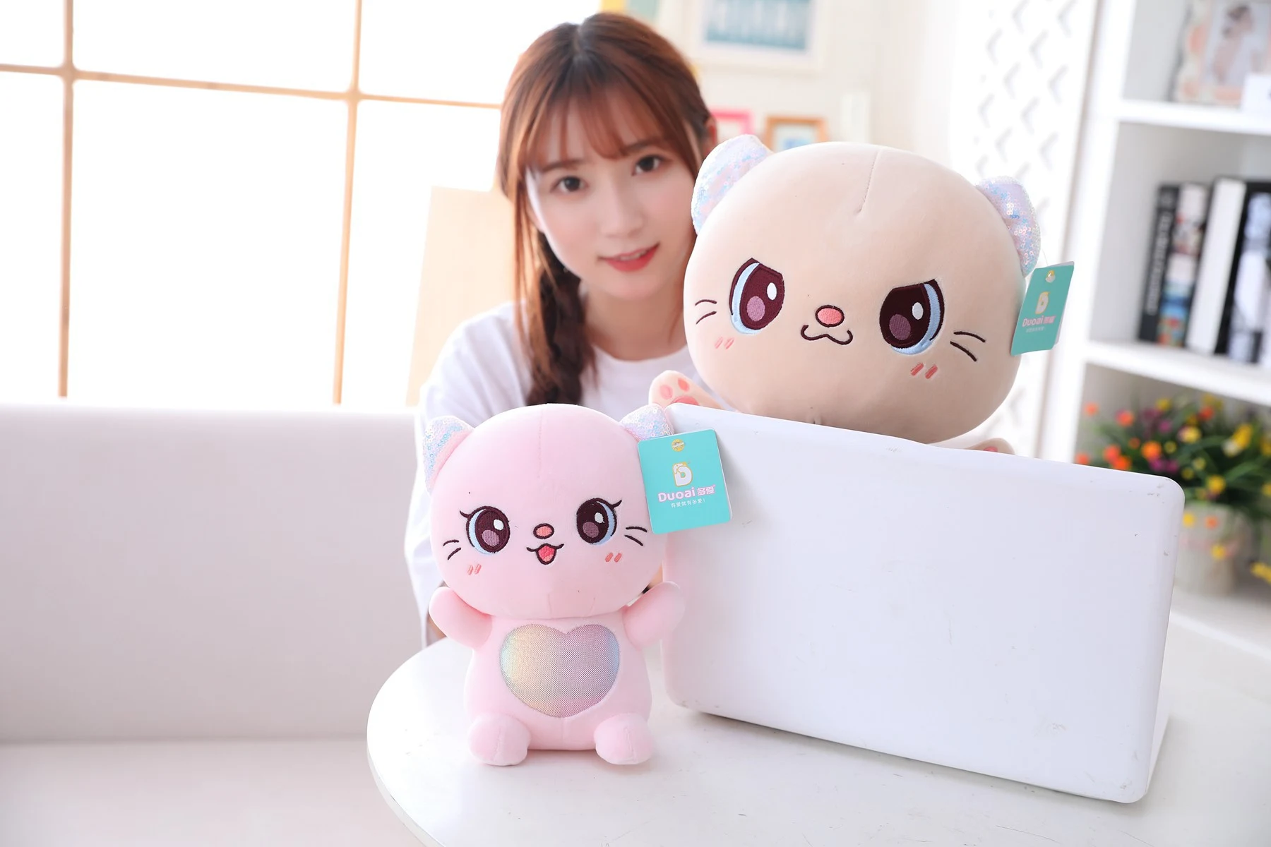 Title 10, Big eye cat plush toy cartoon child doll, a cud...