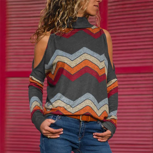 Title 6, Printed knit turtleneck strapless long sleeve t...