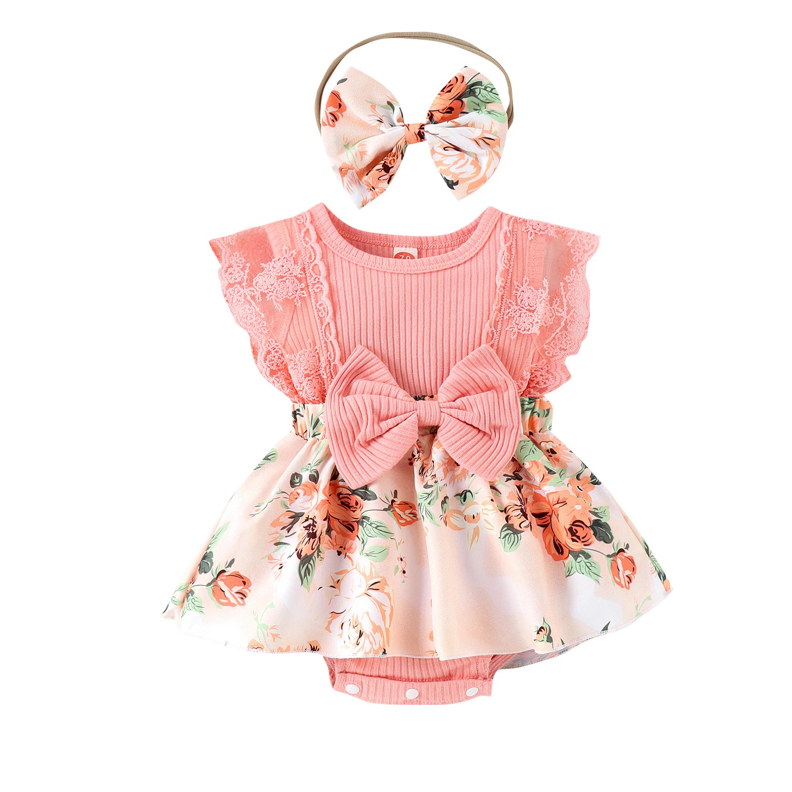 Süßer Baby-Mädchen-Rock-Print-Strampler mit Kopftuch. Bequem und modisch, ideal für den Alltag und besondere Anlässe, ein Muss für Babys. — foto 11