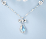 Colar feminino de prata esterlina S925 com pingente de pedra da lua. Joia de prata com corrente de clavícula, um presente ideal. — foto 7