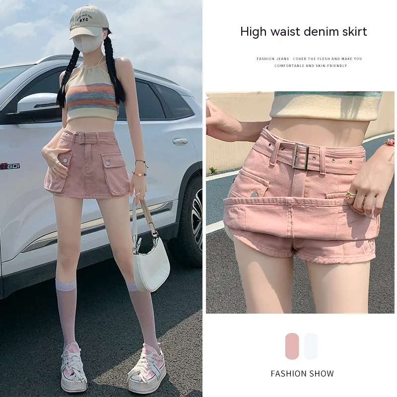 Denim Short Culotte Dames Zomer Dunne Mode Hot Girl Slimming Loose High Waist Straight Cargo Broek. Trendy en comfortabel. — foto 27