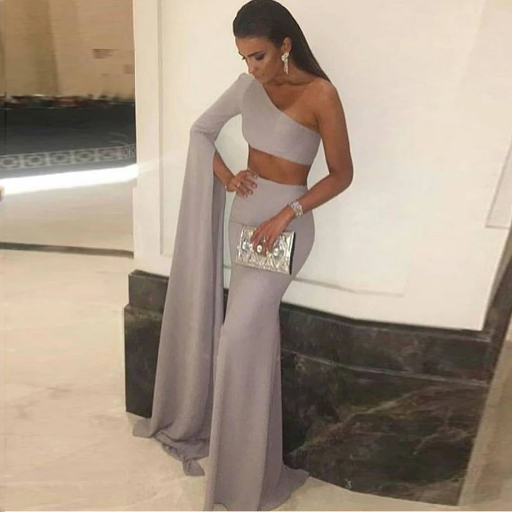 New One-shoulder Sleeve Exposed Navel Formal Dress — photo 5